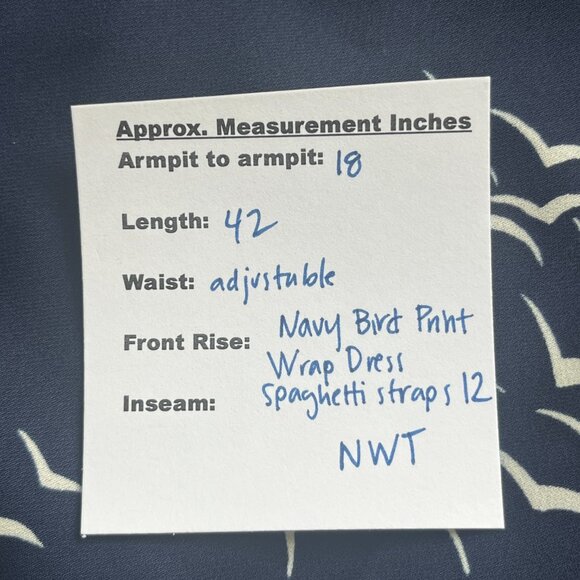 BCBGeneration Navy Bird Print Wrap Dress Spaghetti Straps 12 NWT - Picture 5 of 5